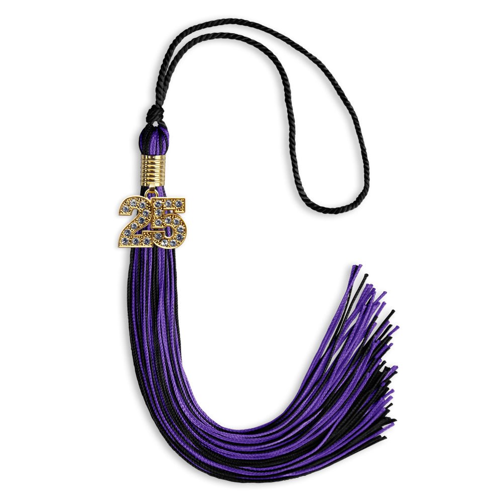 Black/Purple Mixed Color Graduation Tassel with Gold Date Drop - Endea Graduation