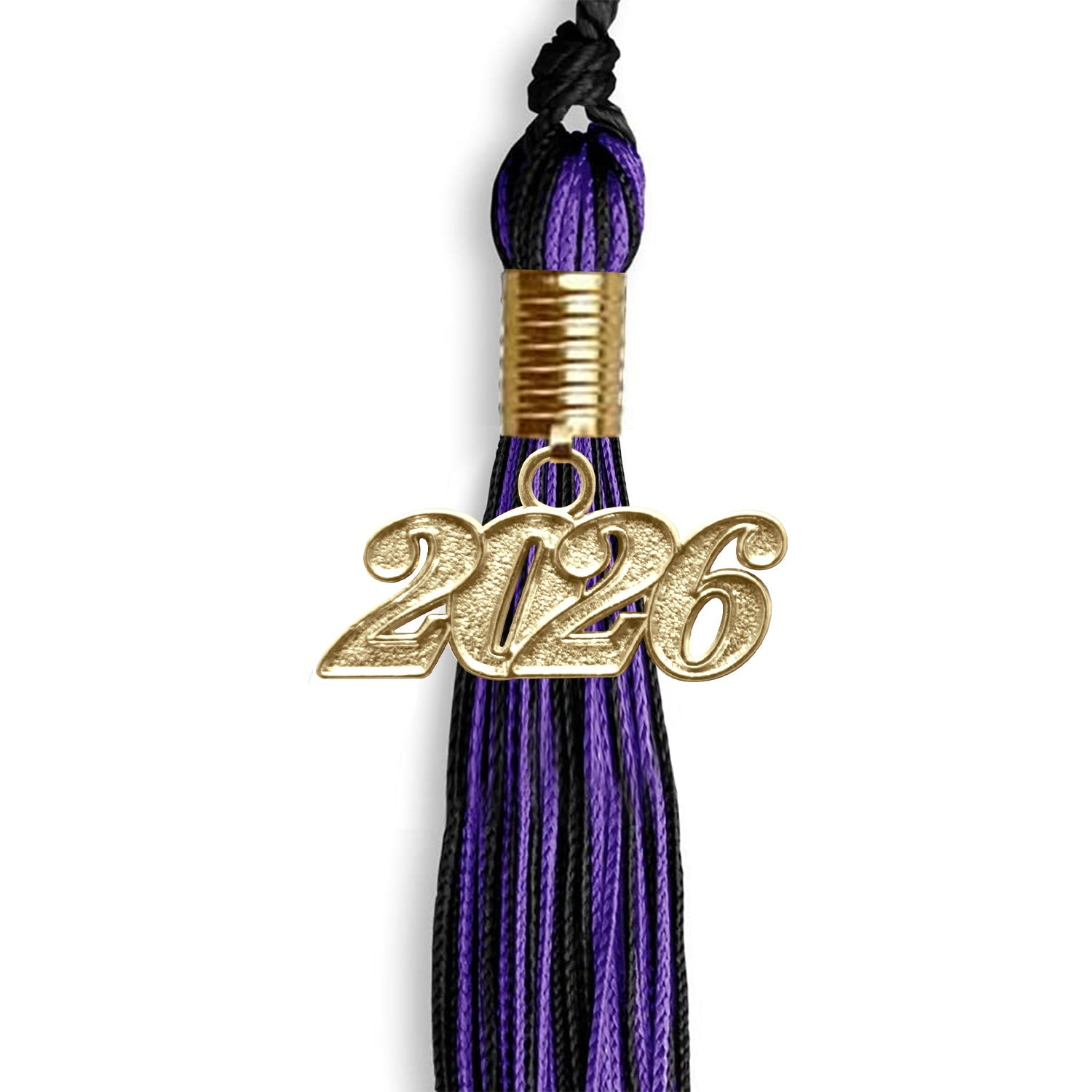 Black/Purple Mixed Color Graduation Tassel with Gold Date Drop - Endea Graduation