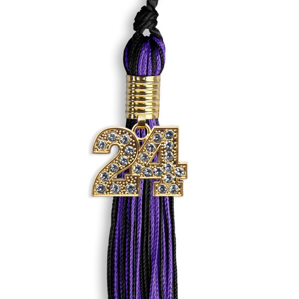 Black/Purple Mixed Color Graduation Tassel with Gold Date Drop - Endea Graduation