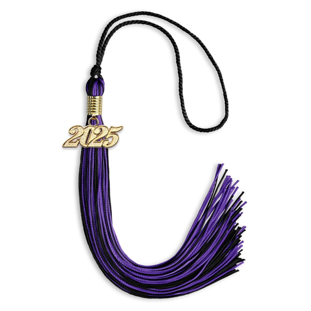 Black/Purple Mixed Color Graduation Tassel with Gold Date Drop - Endea Graduation