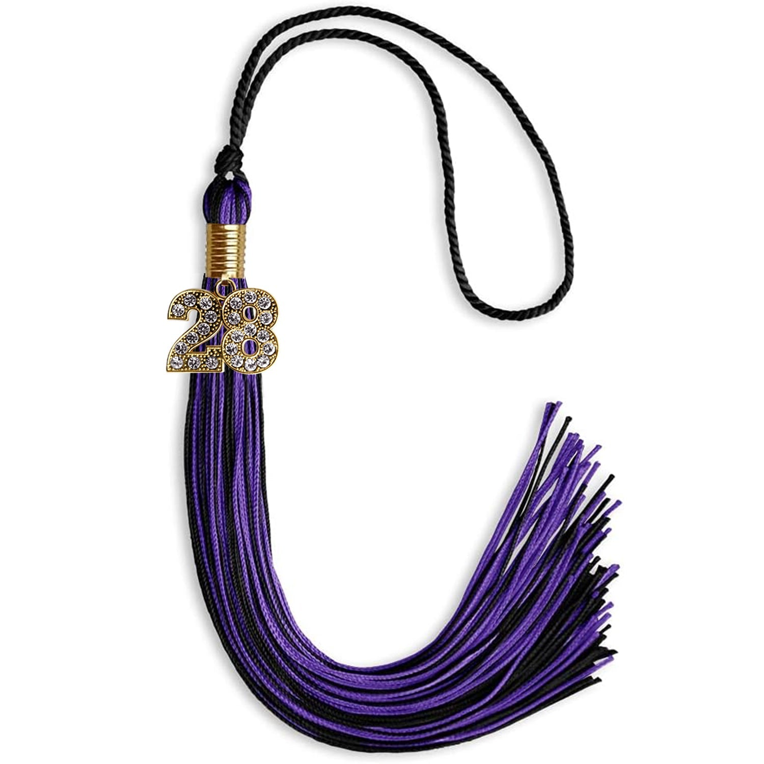 Black/Purple Mixed Color Graduation Tassel with Gold Date Drop - Endea Graduation