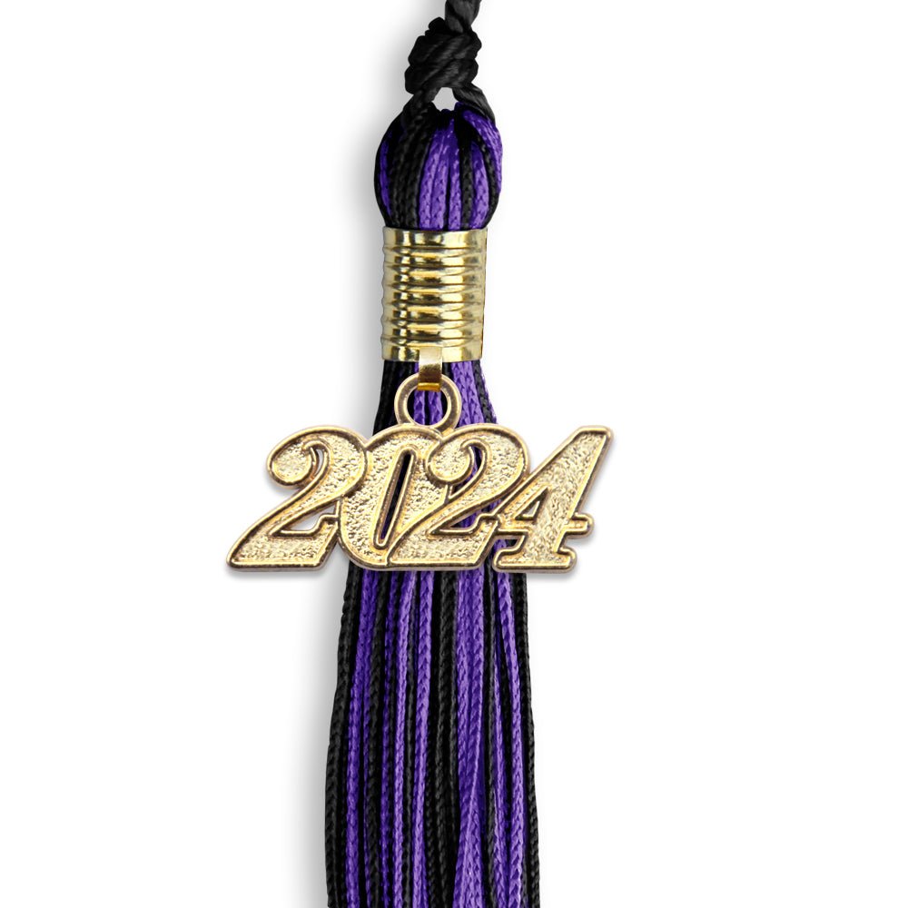 Black/Purple Mixed Color Graduation Tassel with Gold Date Drop - Endea Graduation