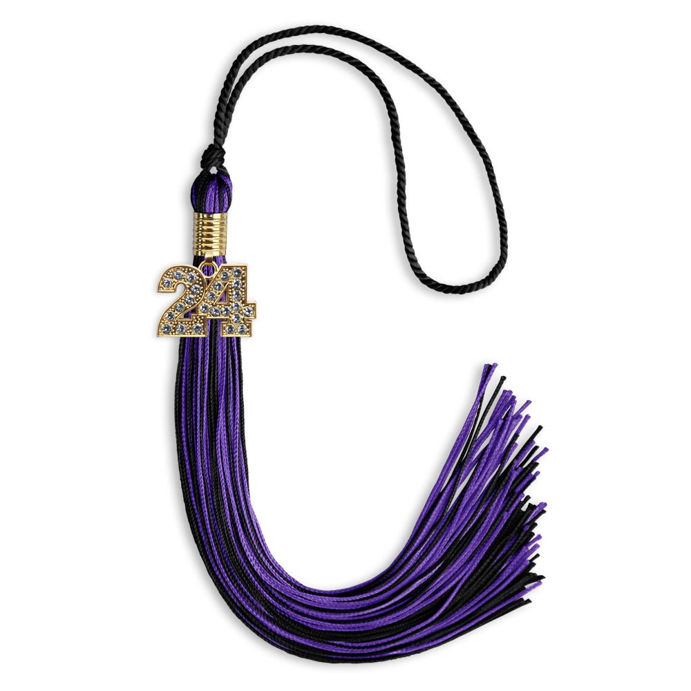 Black/Purple Mixed Color Graduation Tassel with Gold Date Drop - Endea Graduation