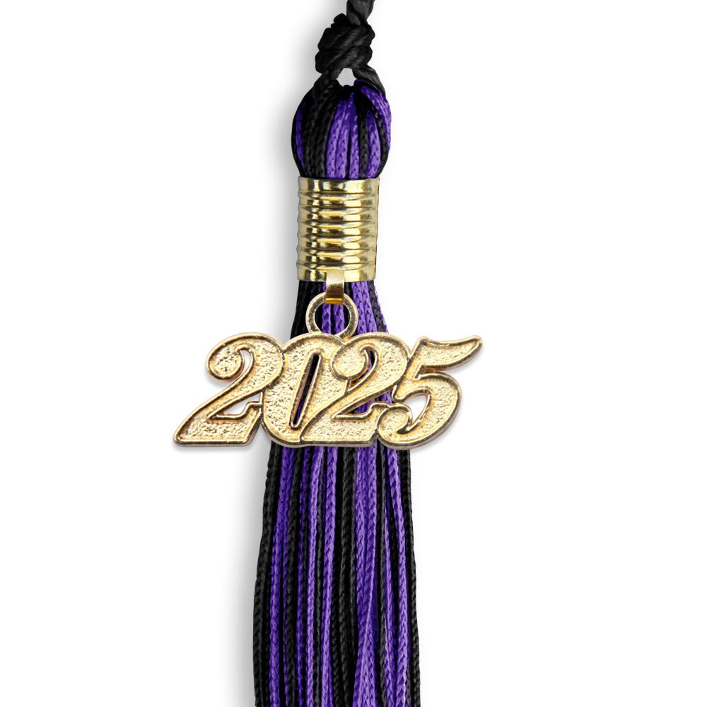 Black/Purple Mixed Color Graduation Tassel with Gold Date Drop - Endea Graduation