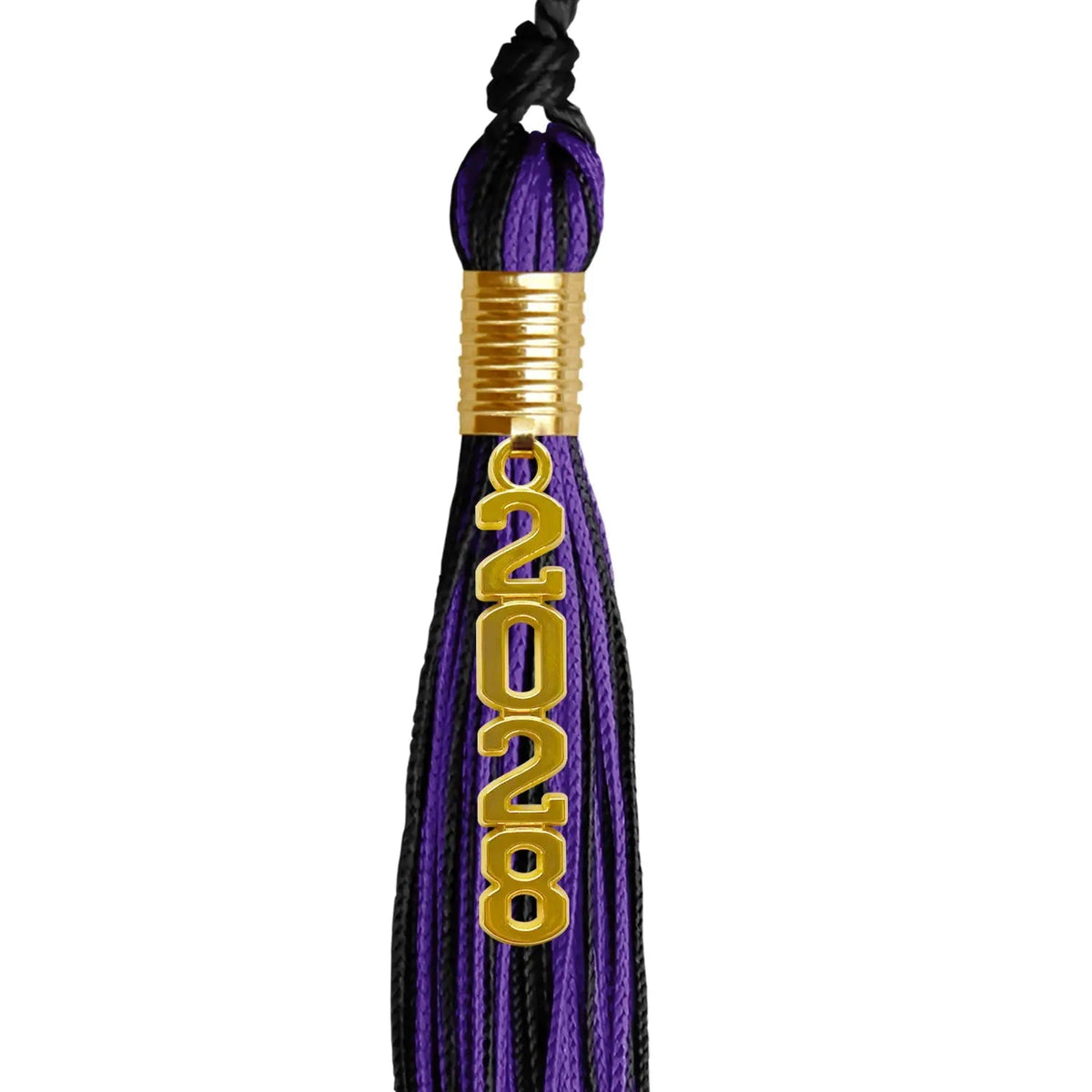 Black/Purple Mixed Color Graduation Tassel with Gold Stacked Date Drop - Endea Graduation