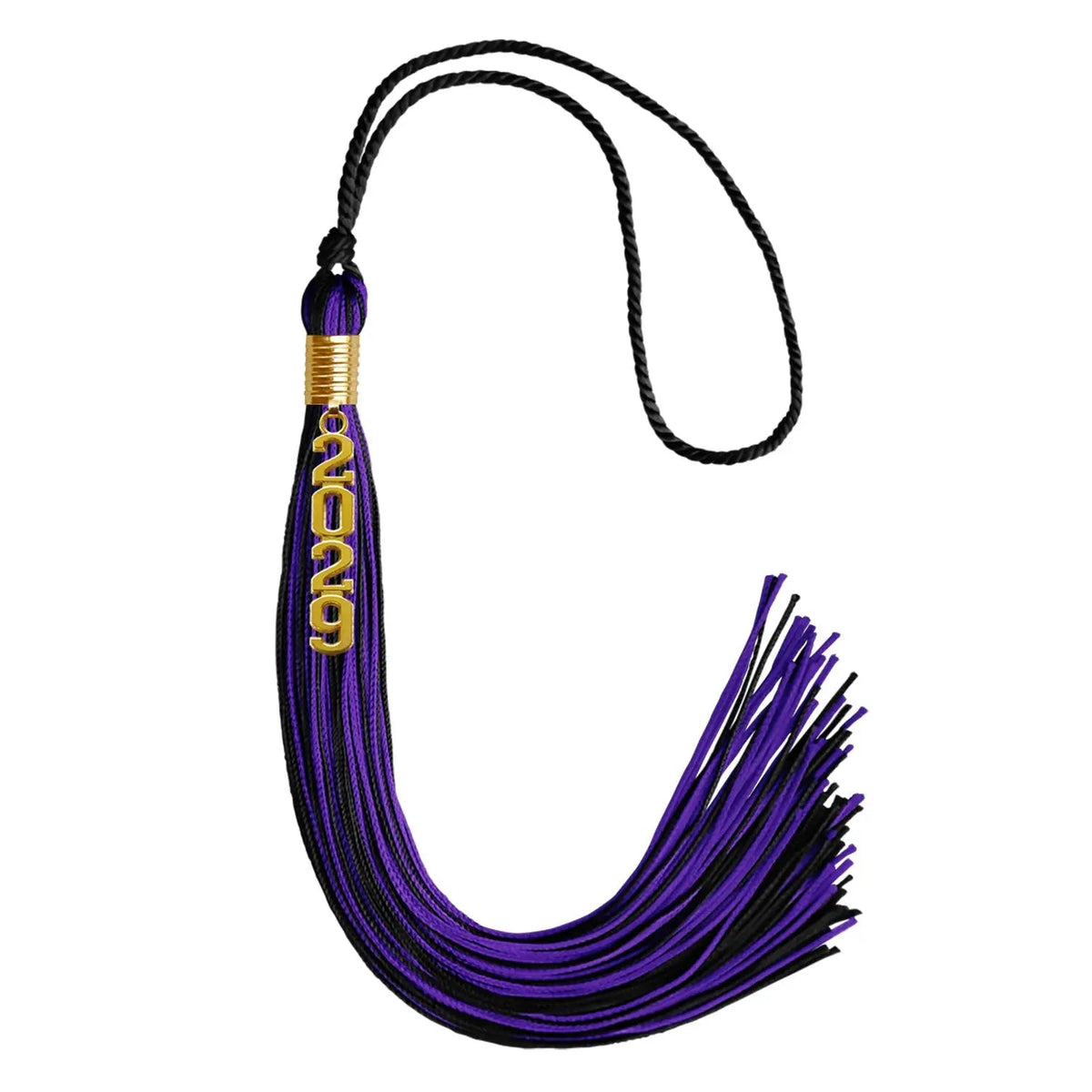 Black/Purple Mixed Color Graduation Tassel with Gold Stacked Date Drop - Endea Graduation