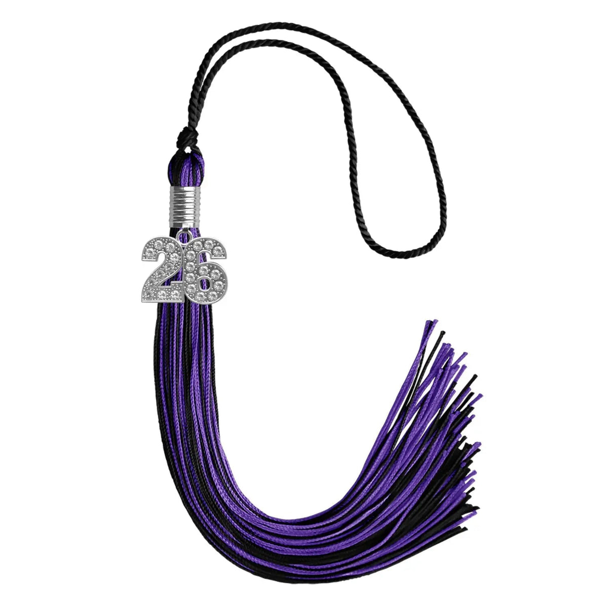 Black/Purple Mixed Color Graduation Tassel with Silver Bling Charm - Endea Graduation
