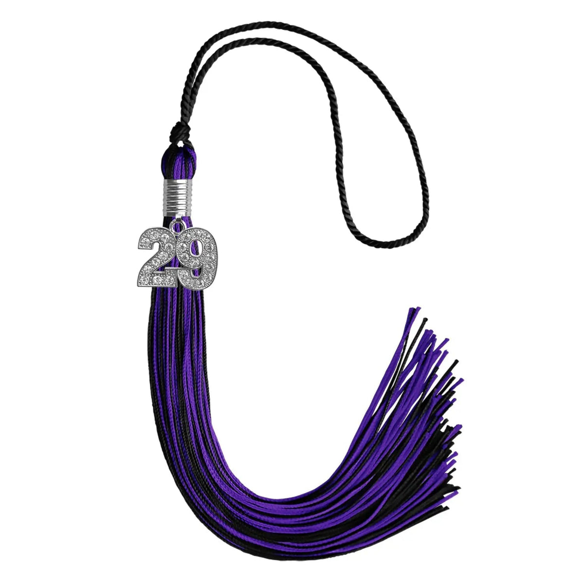 Black/Purple Mixed Color Graduation Tassel with Silver Bling Charm - Endea Graduation