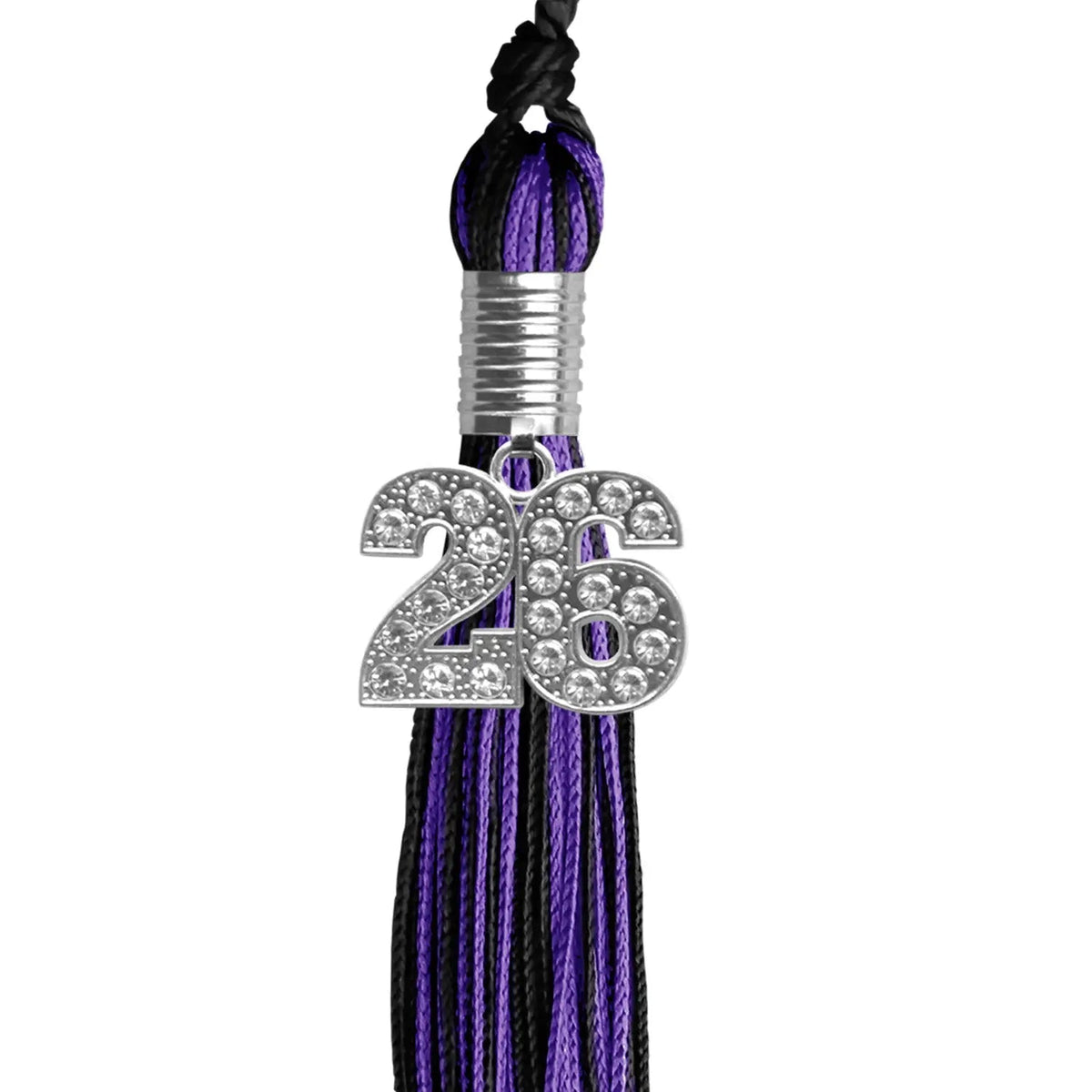 Black/Purple Mixed Color Graduation Tassel with Silver Bling Charm - Endea Graduation