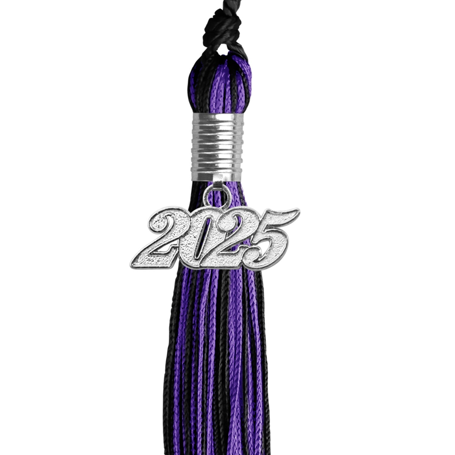 Black/Purple Mixed Color Graduation Tassel with Silver Date Drop - Endea Graduation