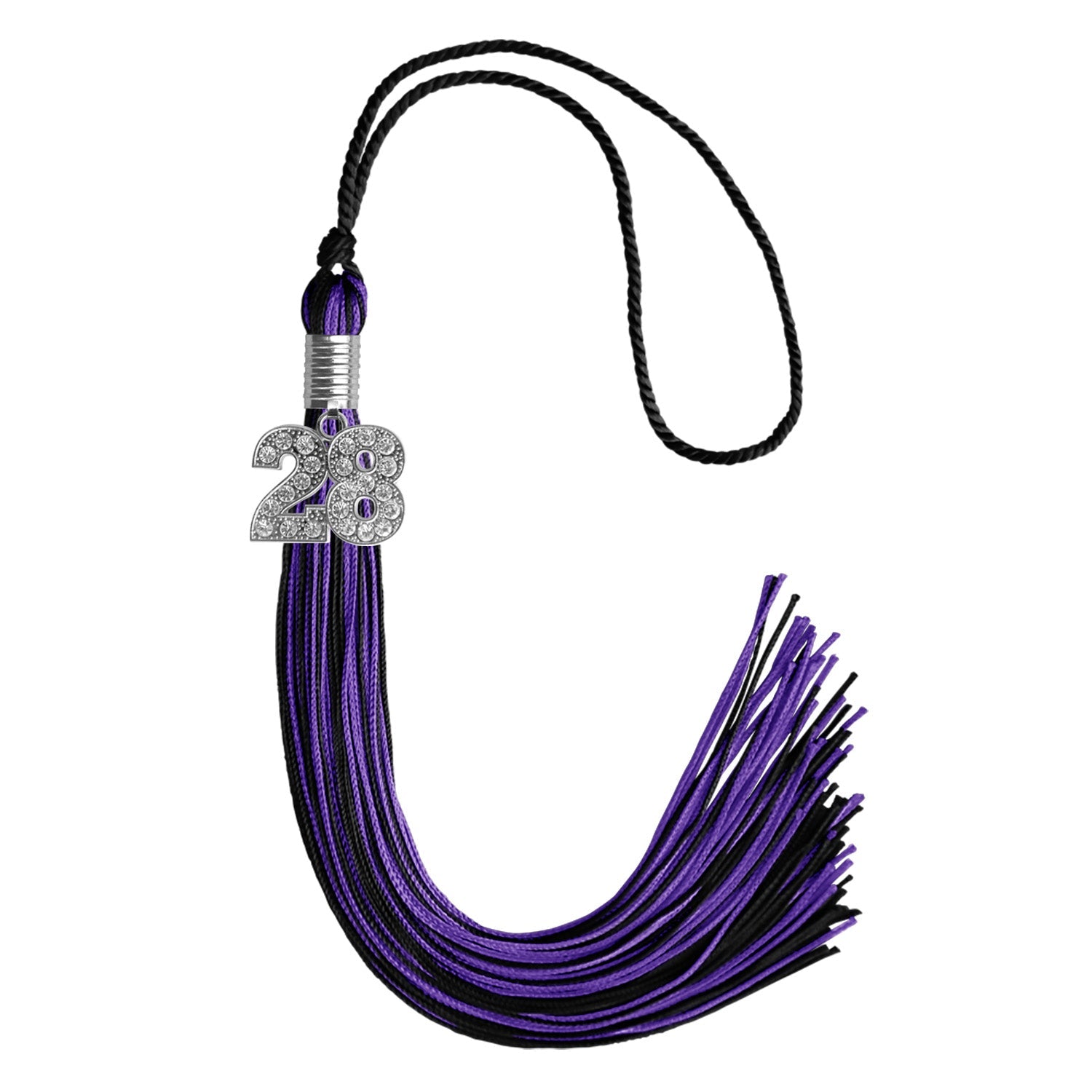 Black/Purple Mixed Color Graduation Tassel with Silver Date Drop - Endea Graduation