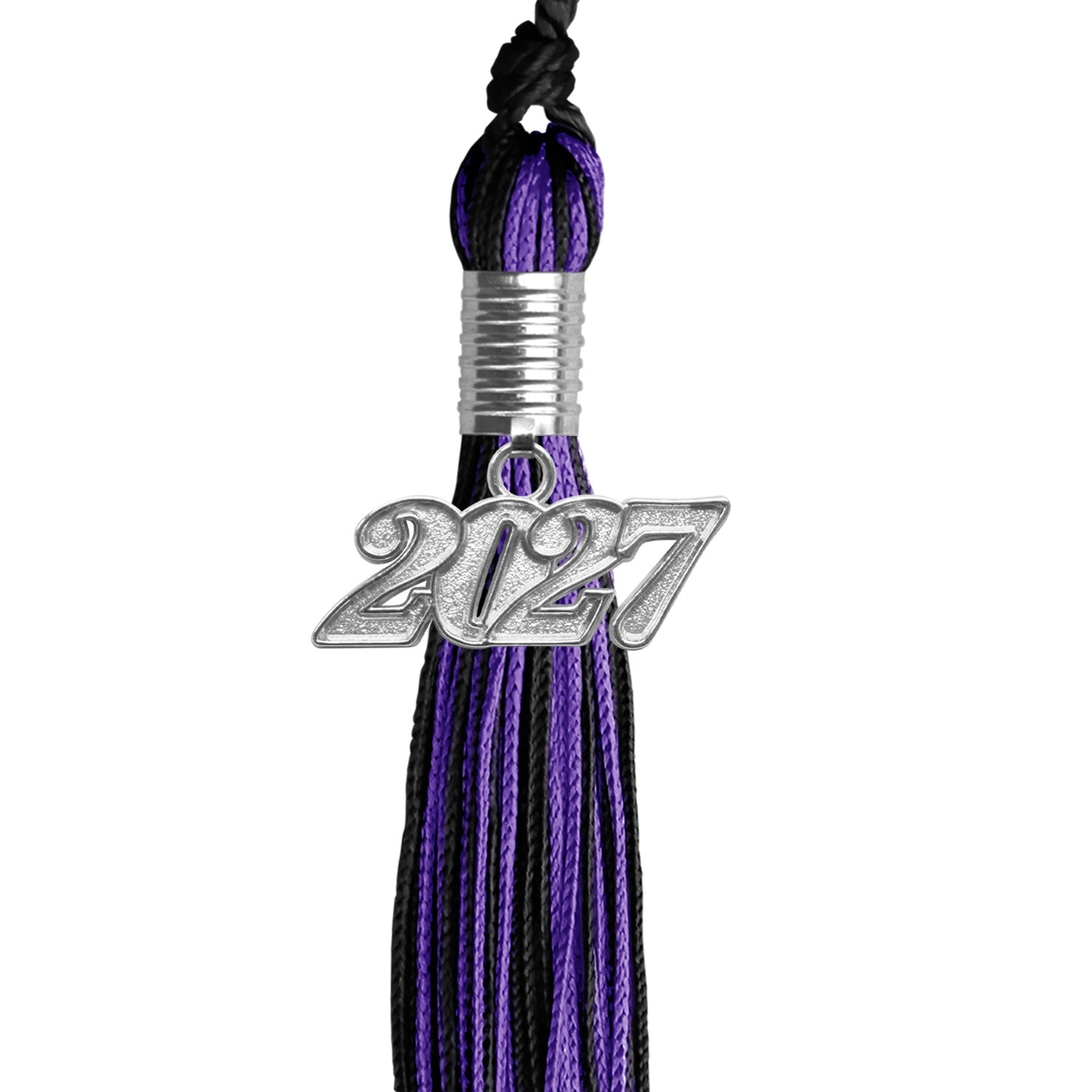 Black/Purple Mixed Color Graduation Tassel with Silver Date Drop - Endea Graduation