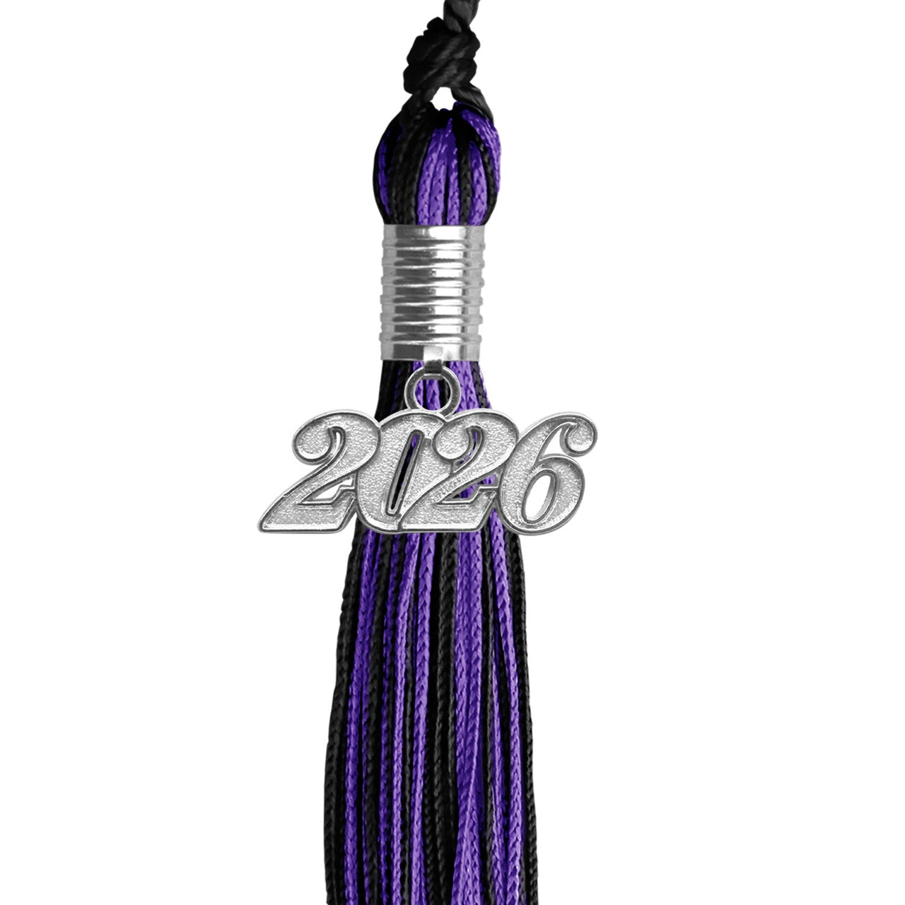 Black/Purple Mixed Color Graduation Tassel with Silver Date Drop - Endea Graduation