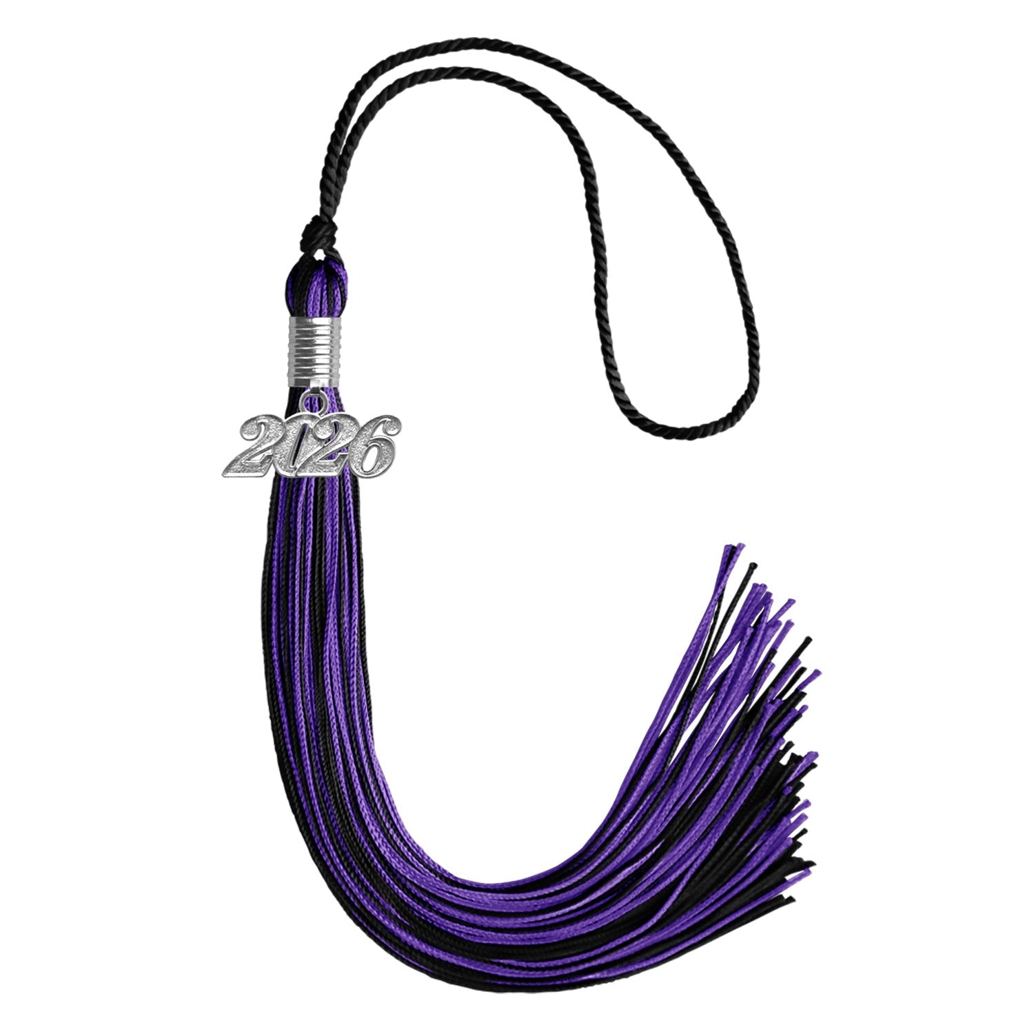 Black/Purple Mixed Color Graduation Tassel with Silver Date Drop - Endea Graduation
