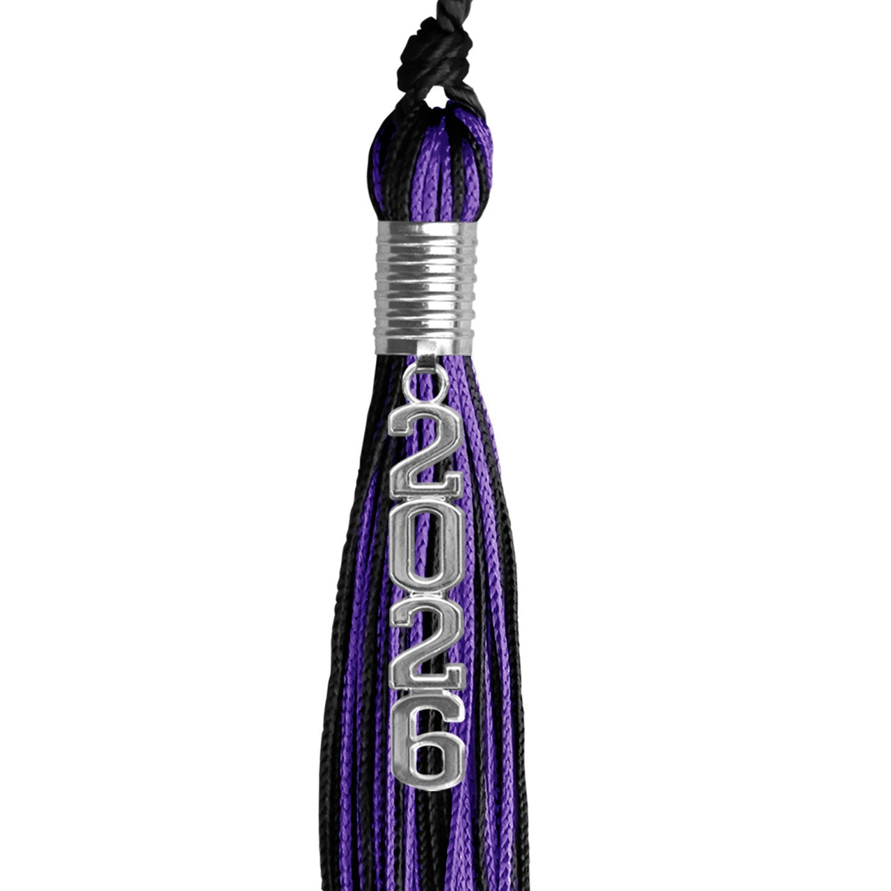 Black/Purple Mixed Color Graduation Tassel with Stacked Silver Date Drop - Endea Graduation
