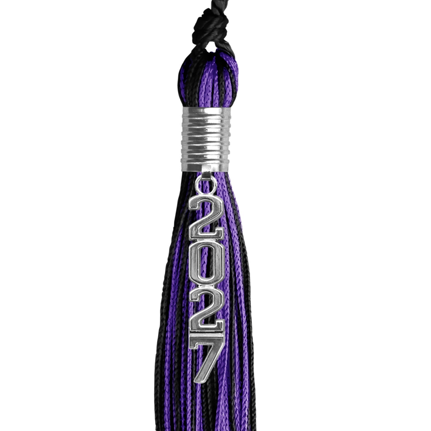 Black/Purple Mixed Color Graduation Tassel with Stacked Silver Date Drop - Endea Graduation