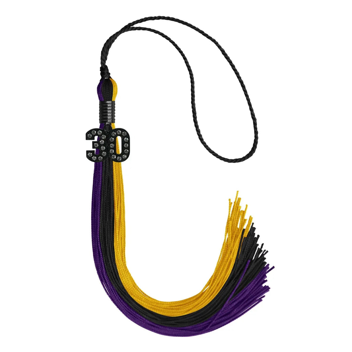 Black/Purple/Gold Graduation Tassel with Black Bling Charm - Endea Graduation