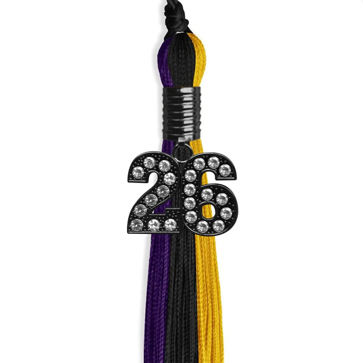Black/Purple/Gold Graduation Tassel with Black Bling Charm - Endea Graduation
