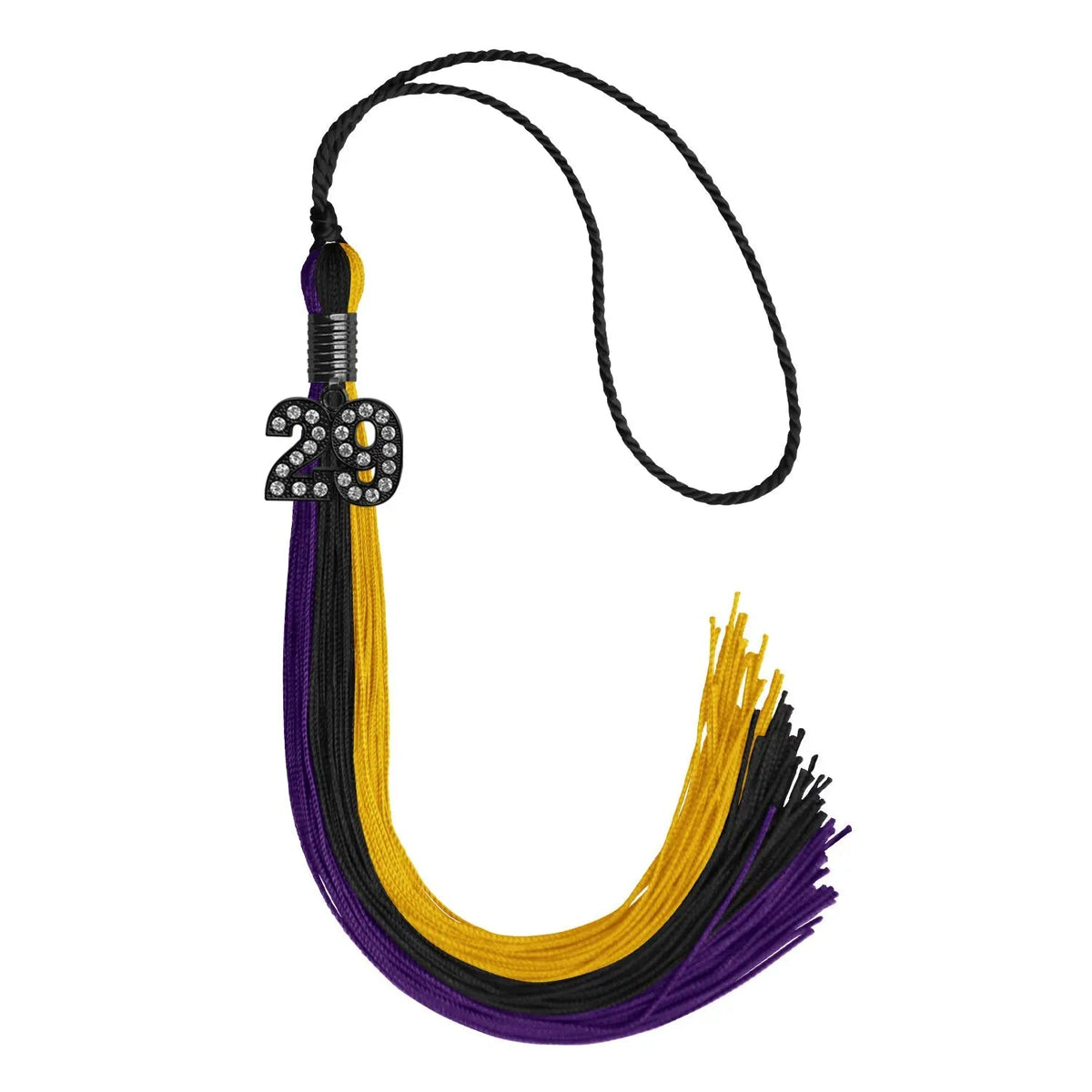 Black/Purple/Gold Graduation Tassel with Black Bling Charm - Endea Graduation