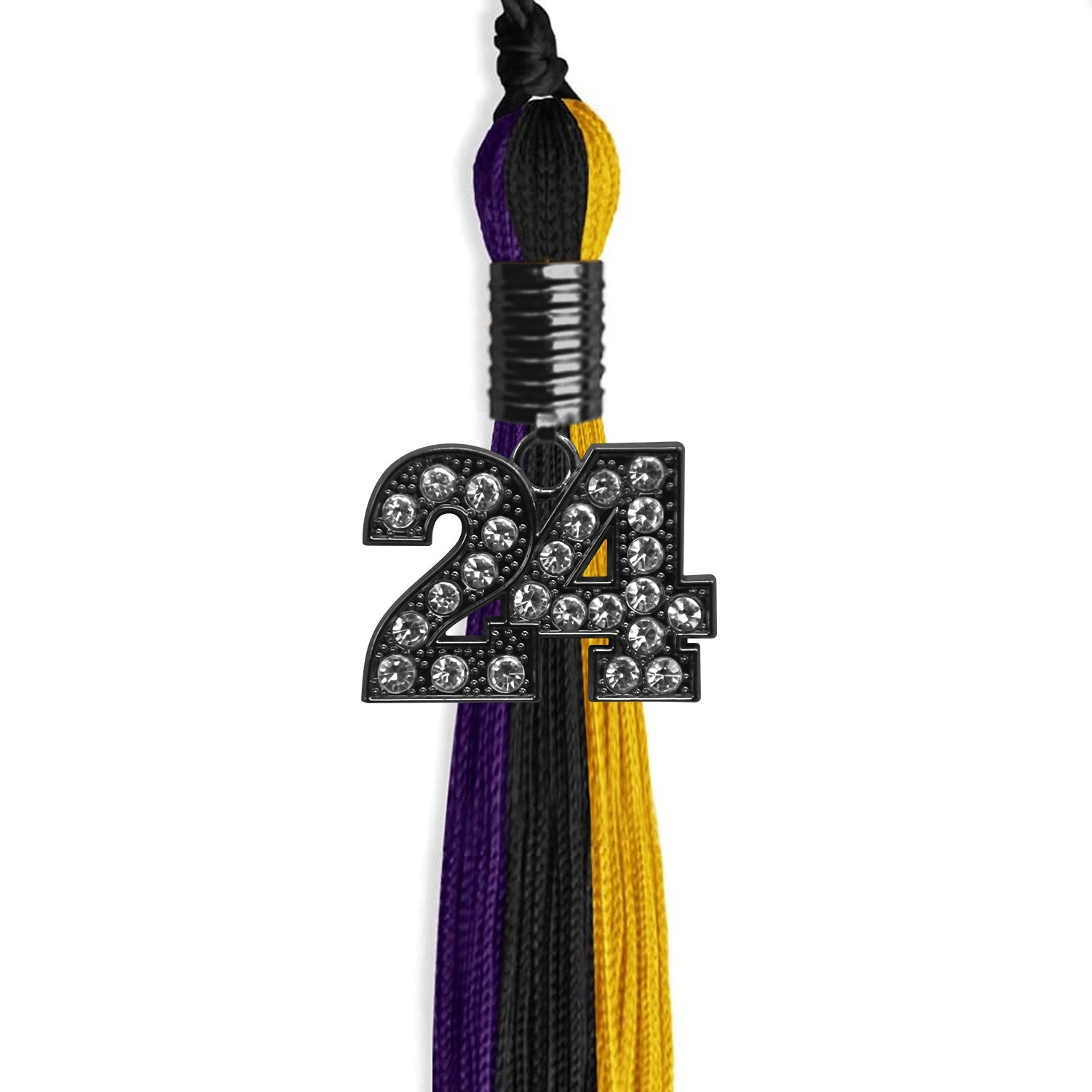 Black/Purple/Gold Graduation Tassel with Black Date Drop - Endea Graduation