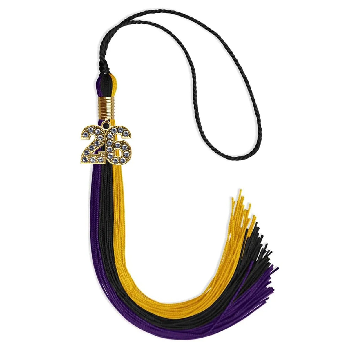 Black/Purple/Gold Graduation Tassel with Gold Bling Charm - Endea Graduation