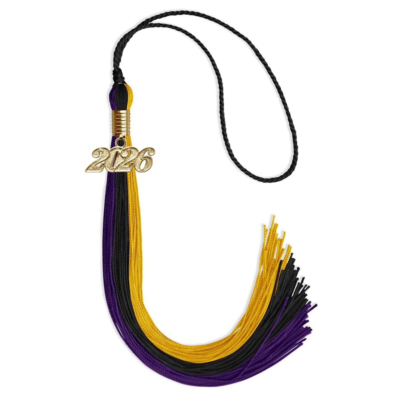 Black/Purple/Gold Graduation Tassel with Gold Date Drop - Endea Graduation