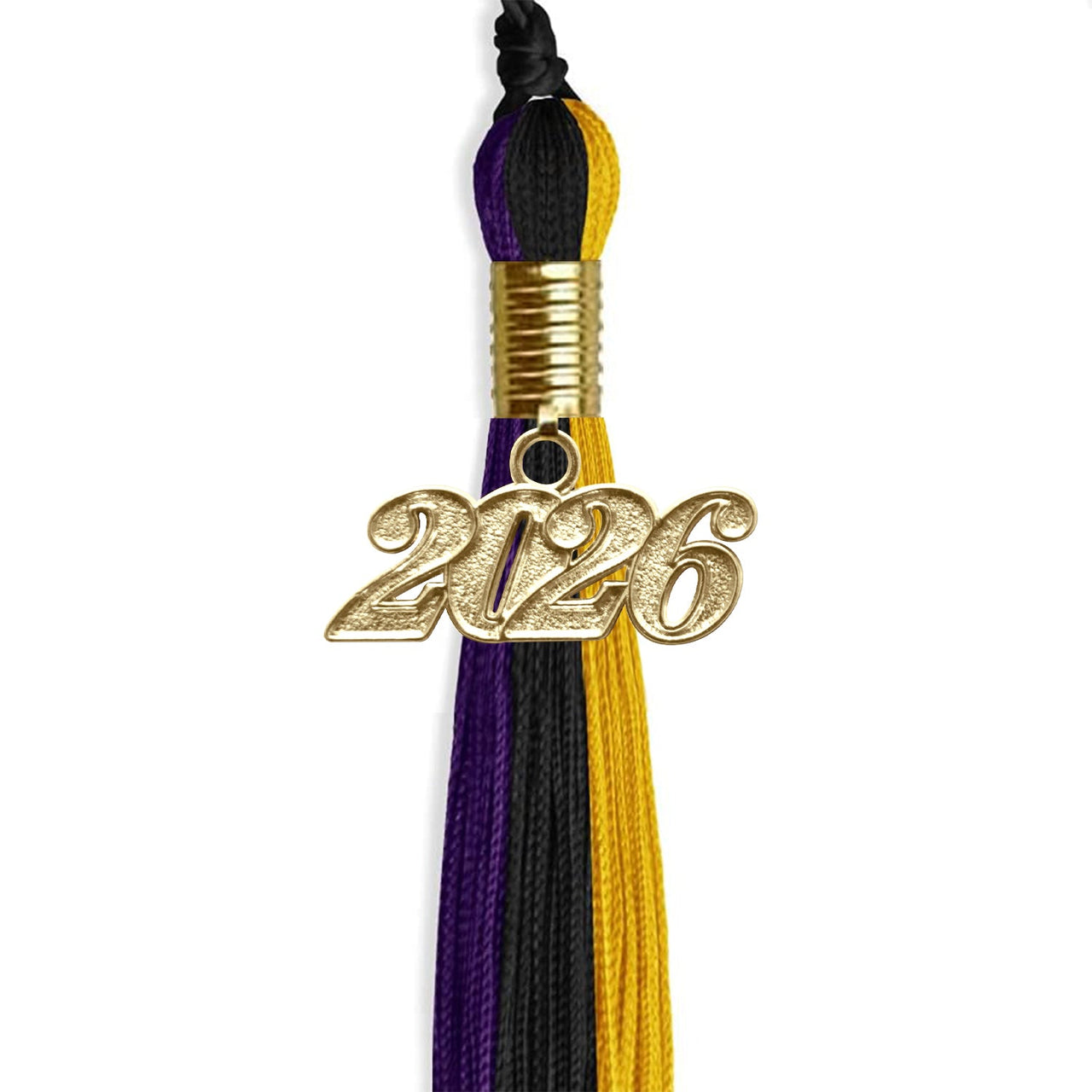 Black/Purple/Gold Graduation Tassel with Gold Date Drop - Endea Graduation