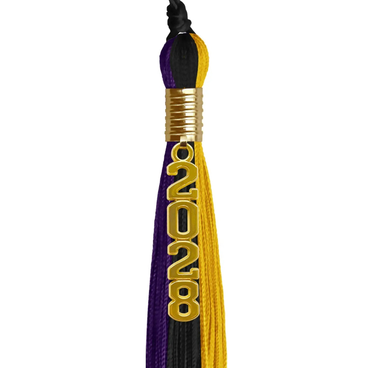 Black/Purple/Gold Graduation Tassel with Gold Stacked Date Drop - Endea Graduation