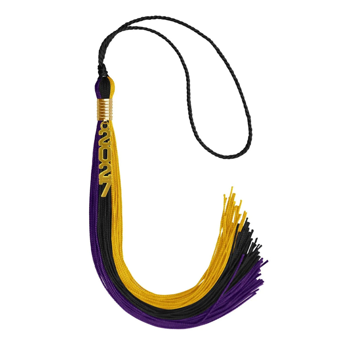 Black/Purple/Gold Graduation Tassel with Gold Stacked Date Drop - Endea Graduation