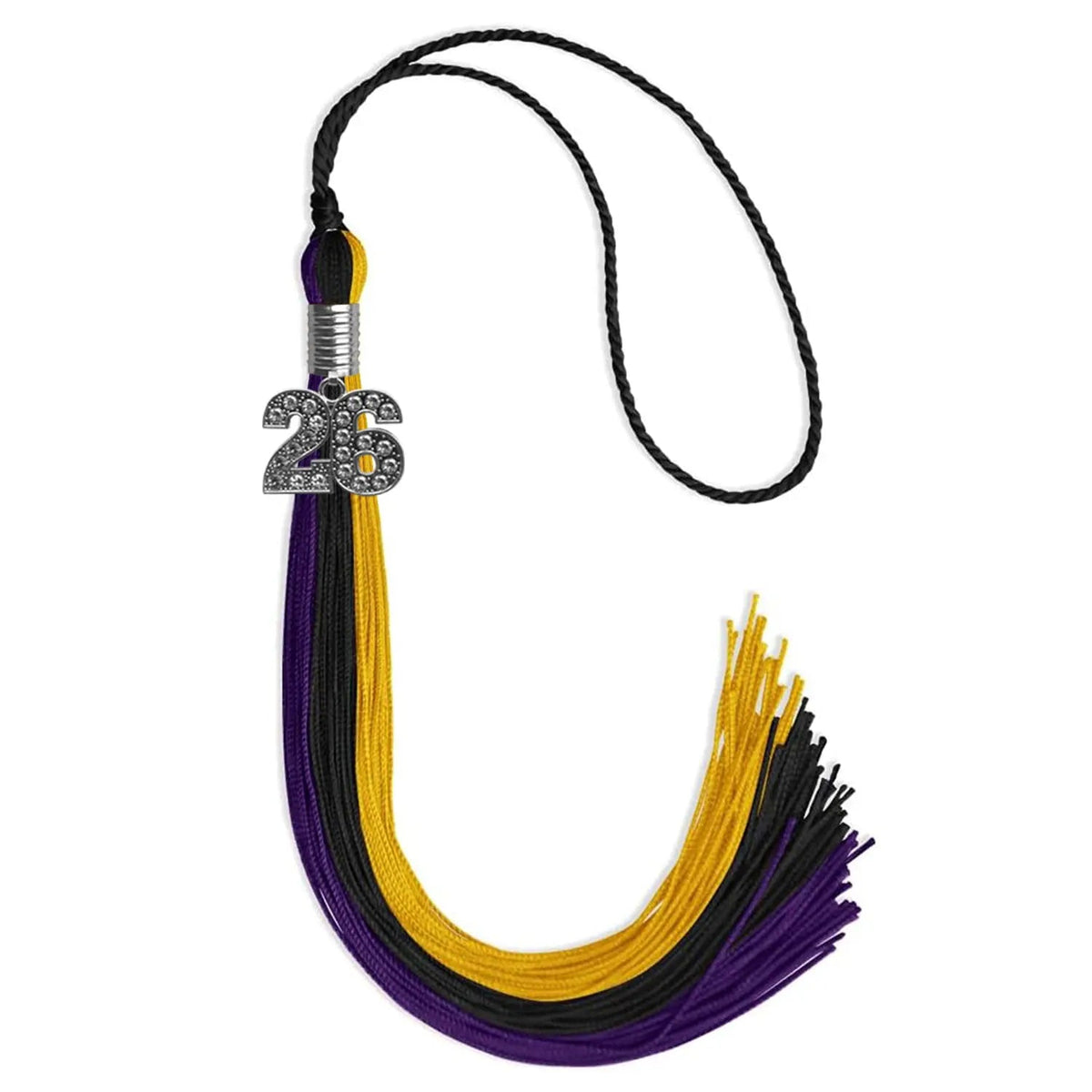 Black/Purple/Gold Graduation Tassel with Silver Bling Charm - Endea Graduation