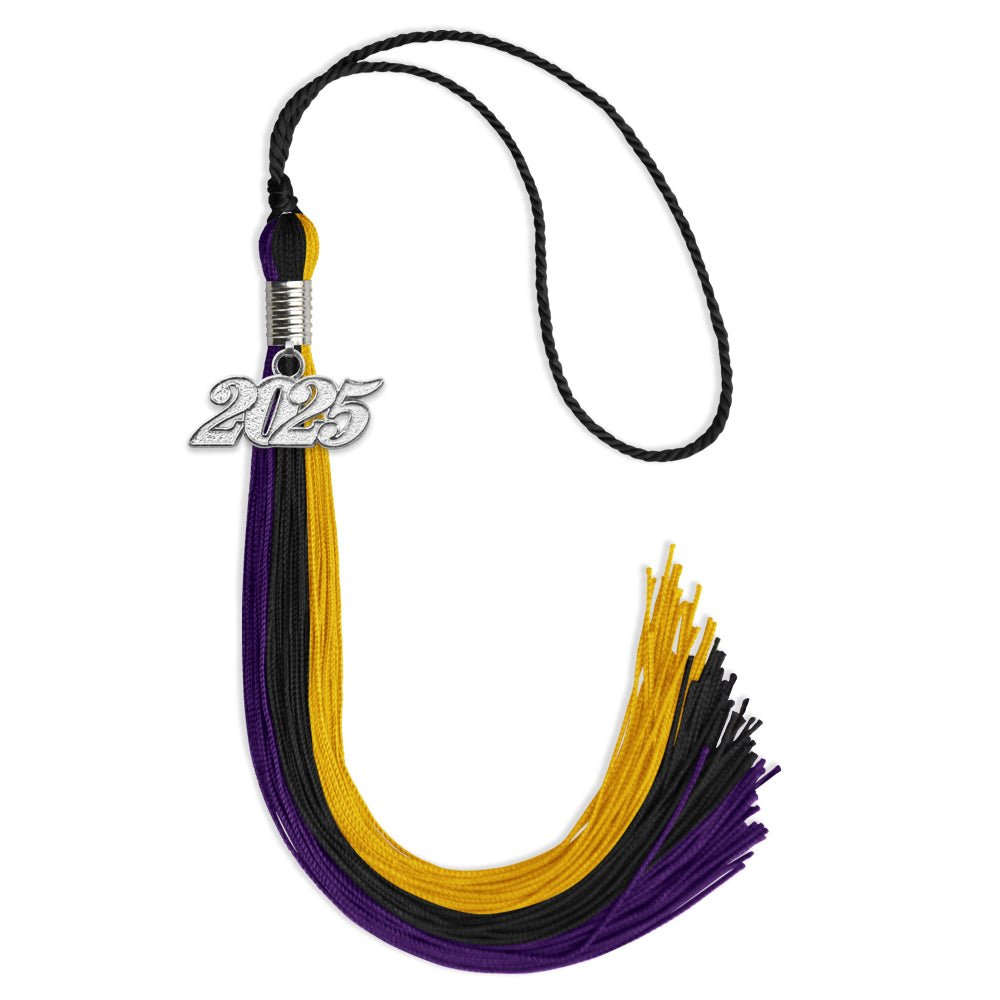 Black/Purple/Gold Graduation Tassel with Silver Date Drop - Endea Graduation