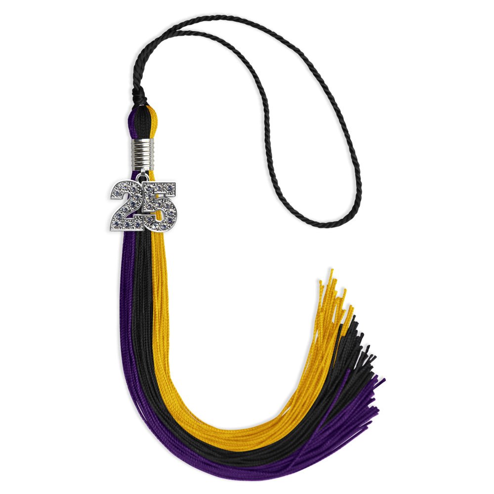 Black/Purple/Gold Graduation Tassel with Silver Date Drop - Endea Graduation