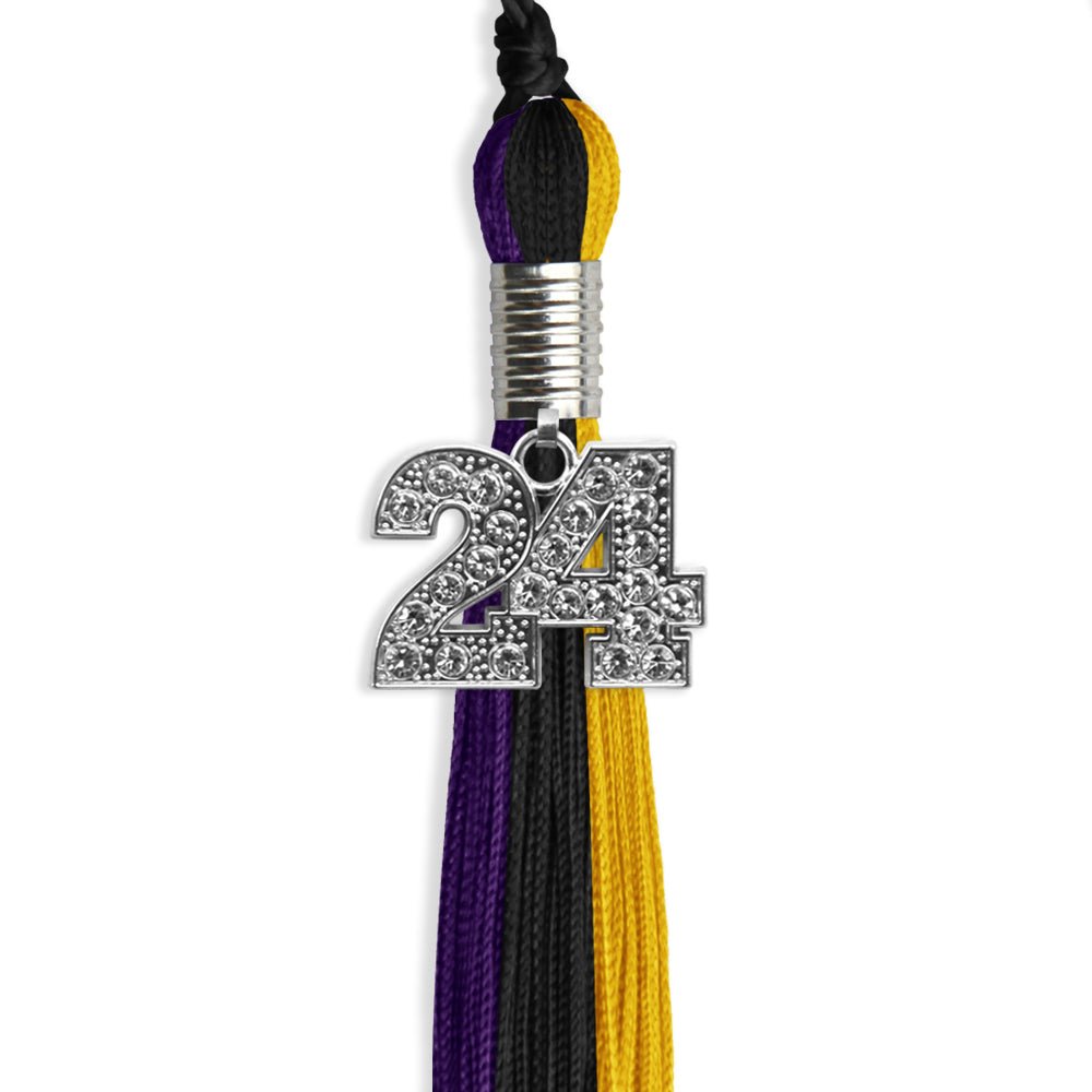 Black/Purple/Gold Graduation Tassel with Silver Date Drop - Endea Graduation