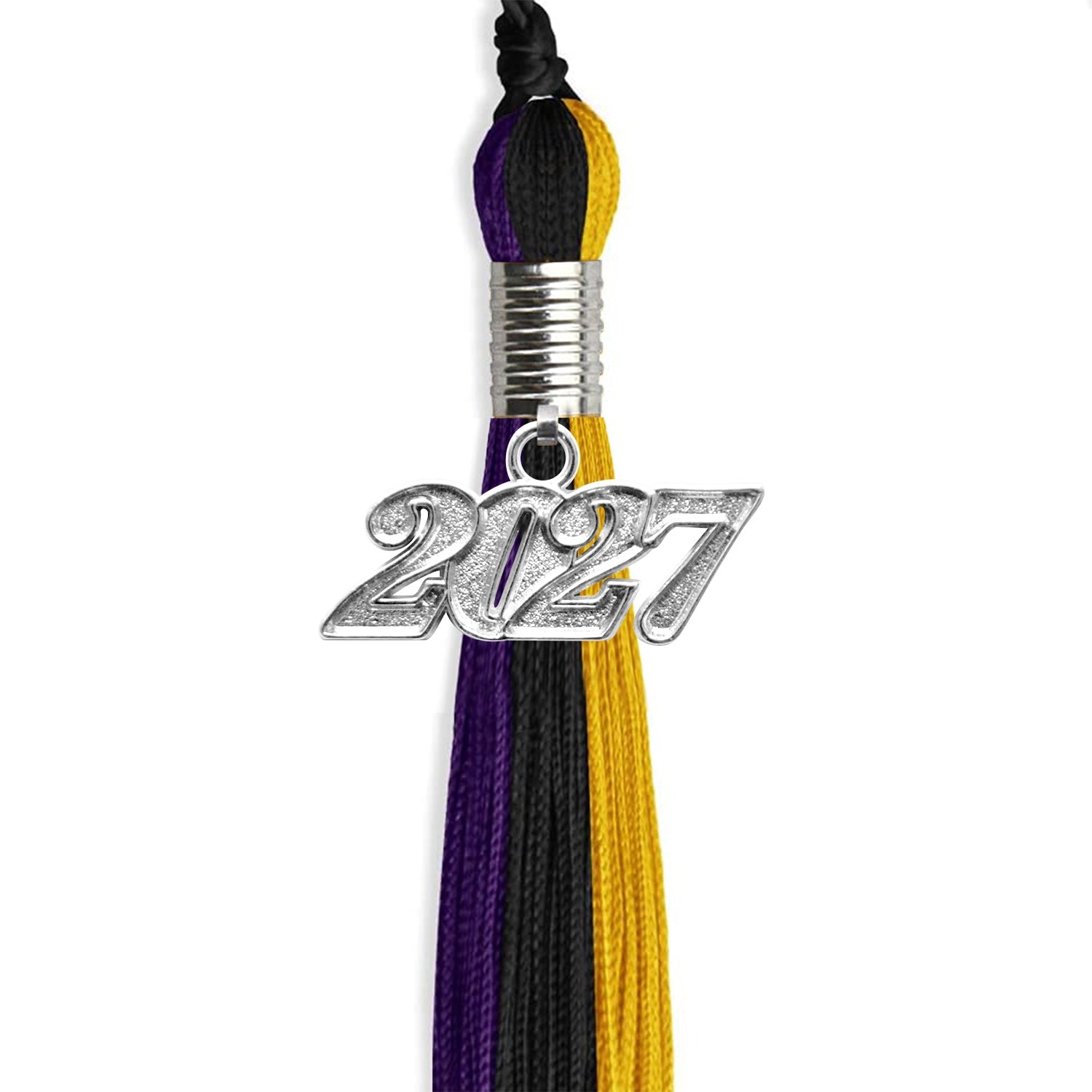 Black/Purple/Gold Graduation Tassel with Silver Date Drop - Endea Graduation