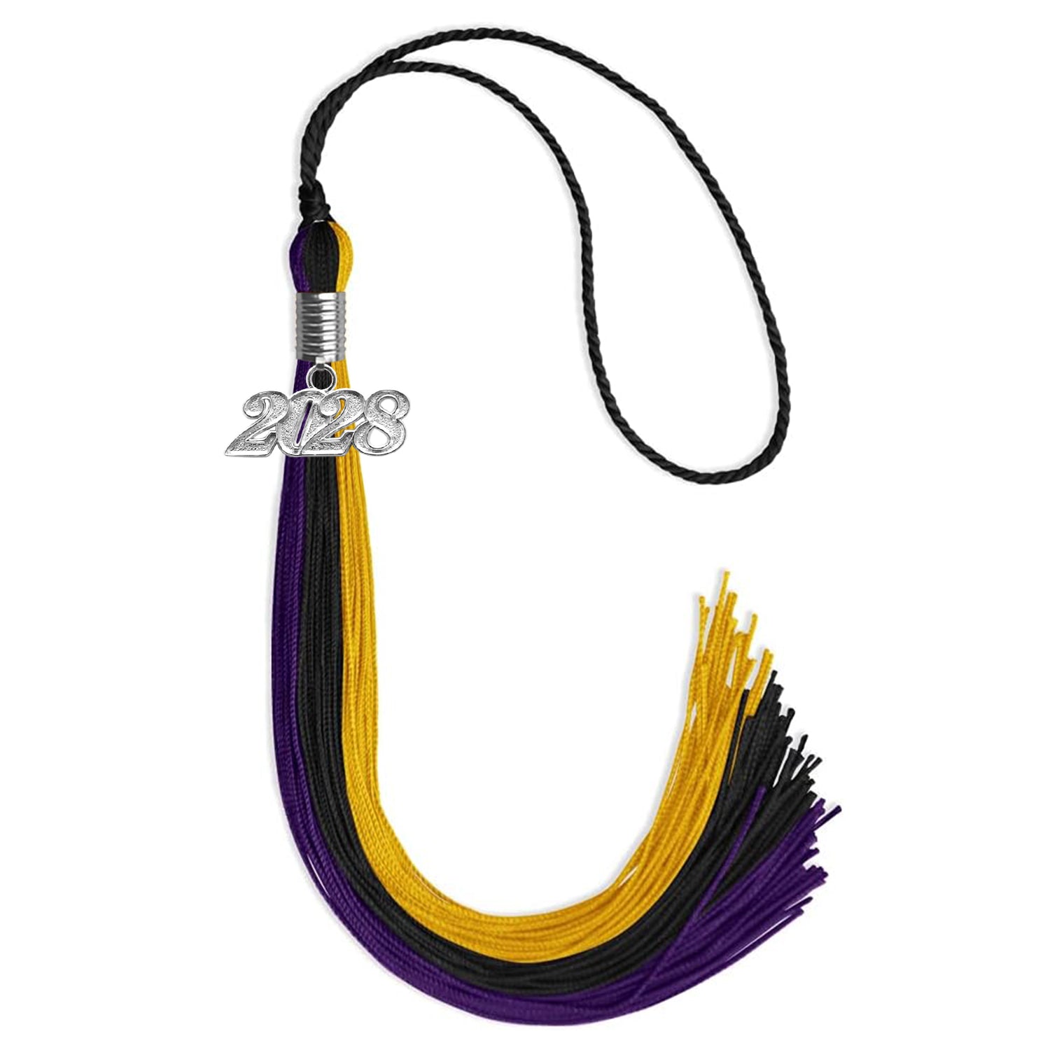 Black/Purple/Gold Graduation Tassel with Silver Date Drop - Endea Graduation