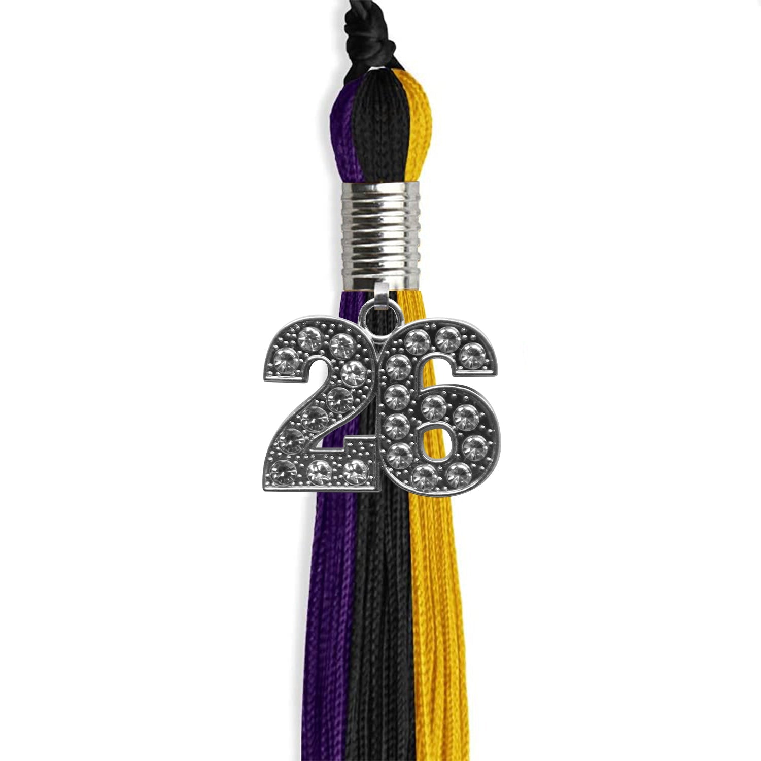 Black/Purple/Gold Graduation Tassel with Silver Date Drop - Endea Graduation