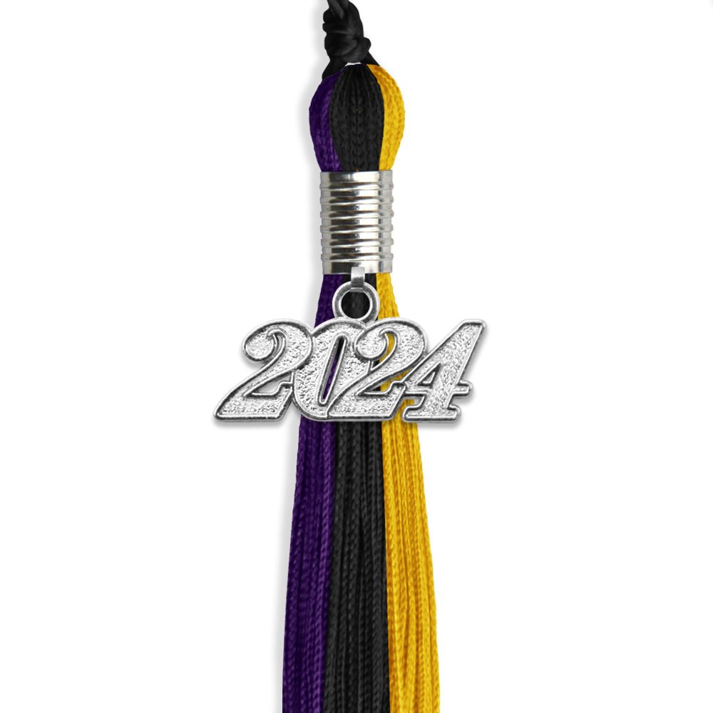 Black/Purple/Gold Graduation Tassel with Silver Date Drop - Endea Graduation