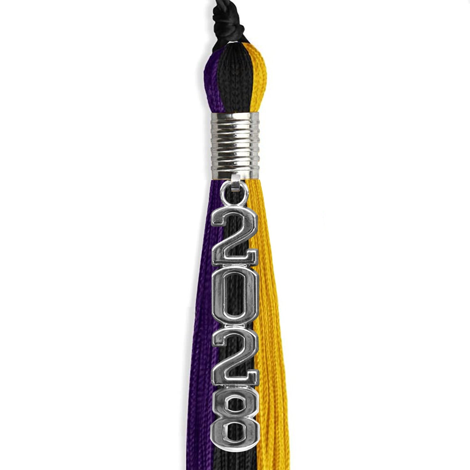 Black/Purple/Gold Graduation Tassel with Silver Stacked Date Drop - Endea Graduation