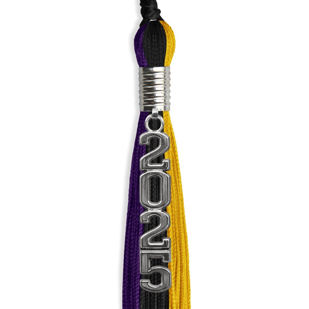 Black/Purple/Gold Graduation Tassel with Silver Stacked Date Drop - Endea Graduation