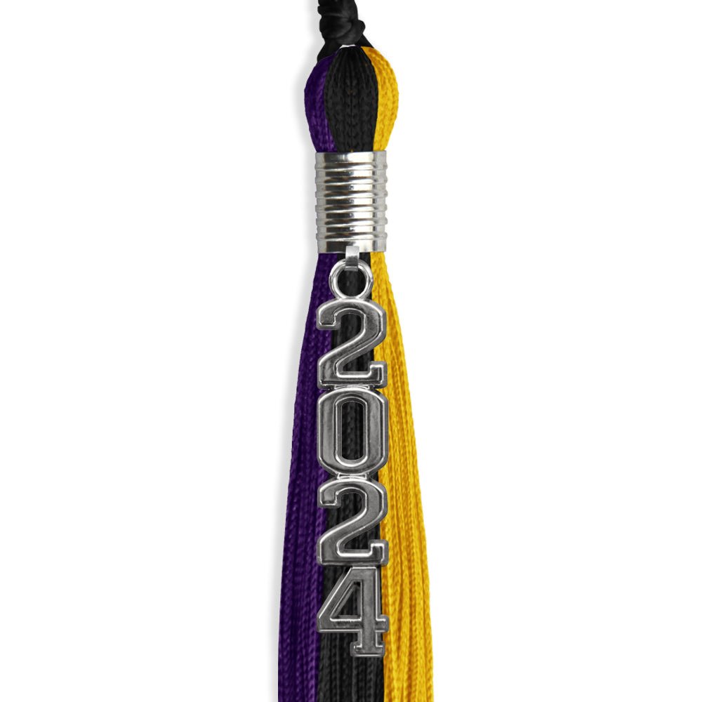 Black/Purple/Gold Graduation Tassel with Silver Stacked Date Drop - Endea Graduation