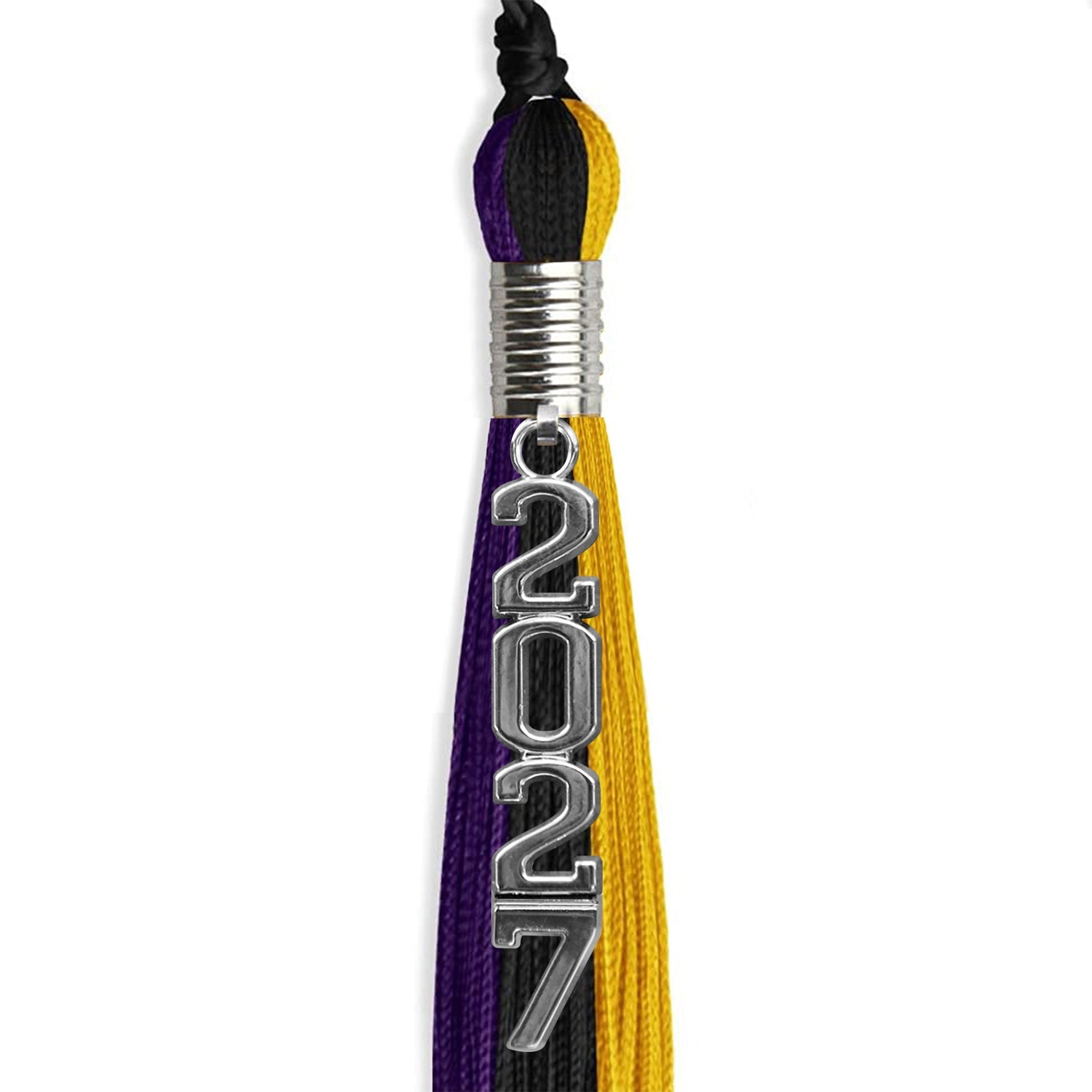 Black/Purple/Gold Graduation Tassel with Silver Stacked Date Drop - Endea Graduation