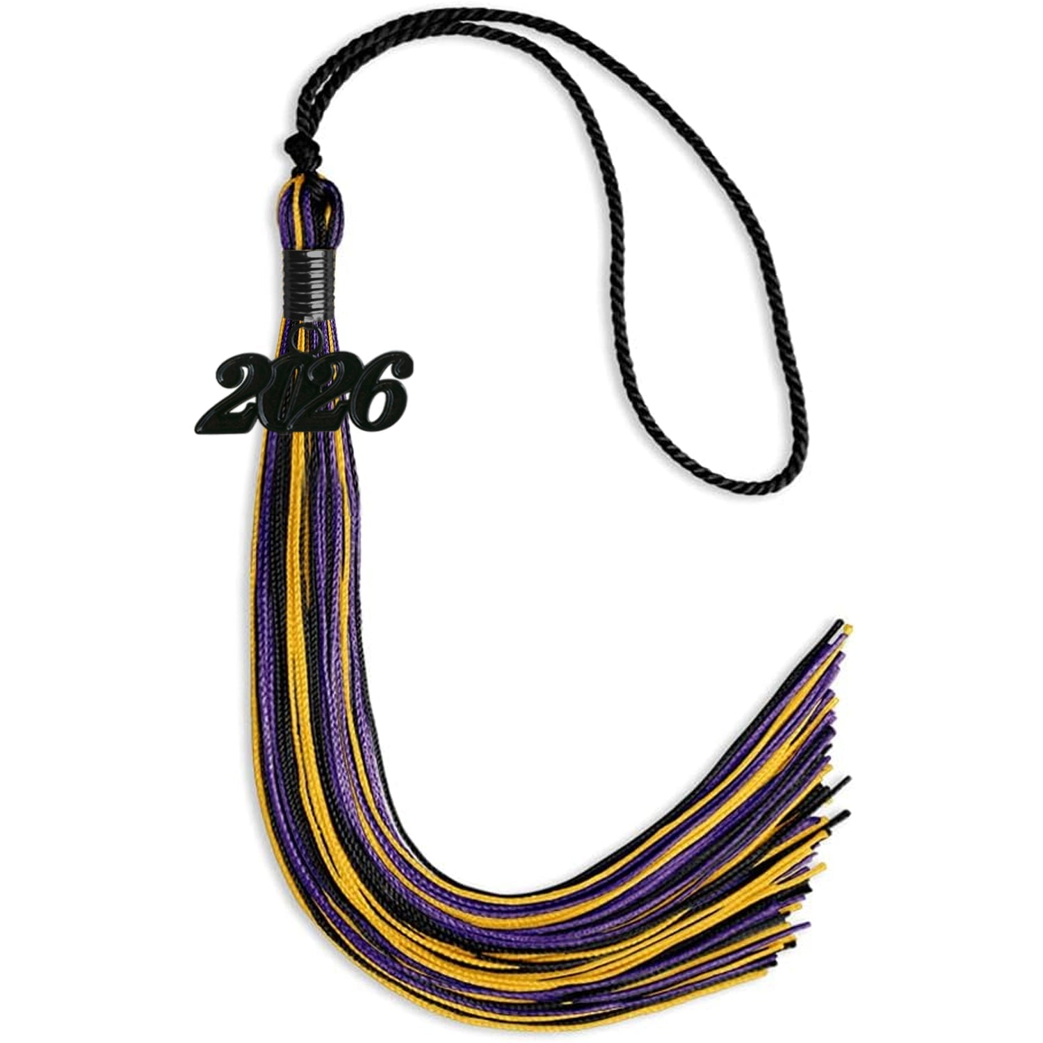 Black/Purple/Gold Mixed Color Graduation Tassel with Black Date Drop - Endea Graduation