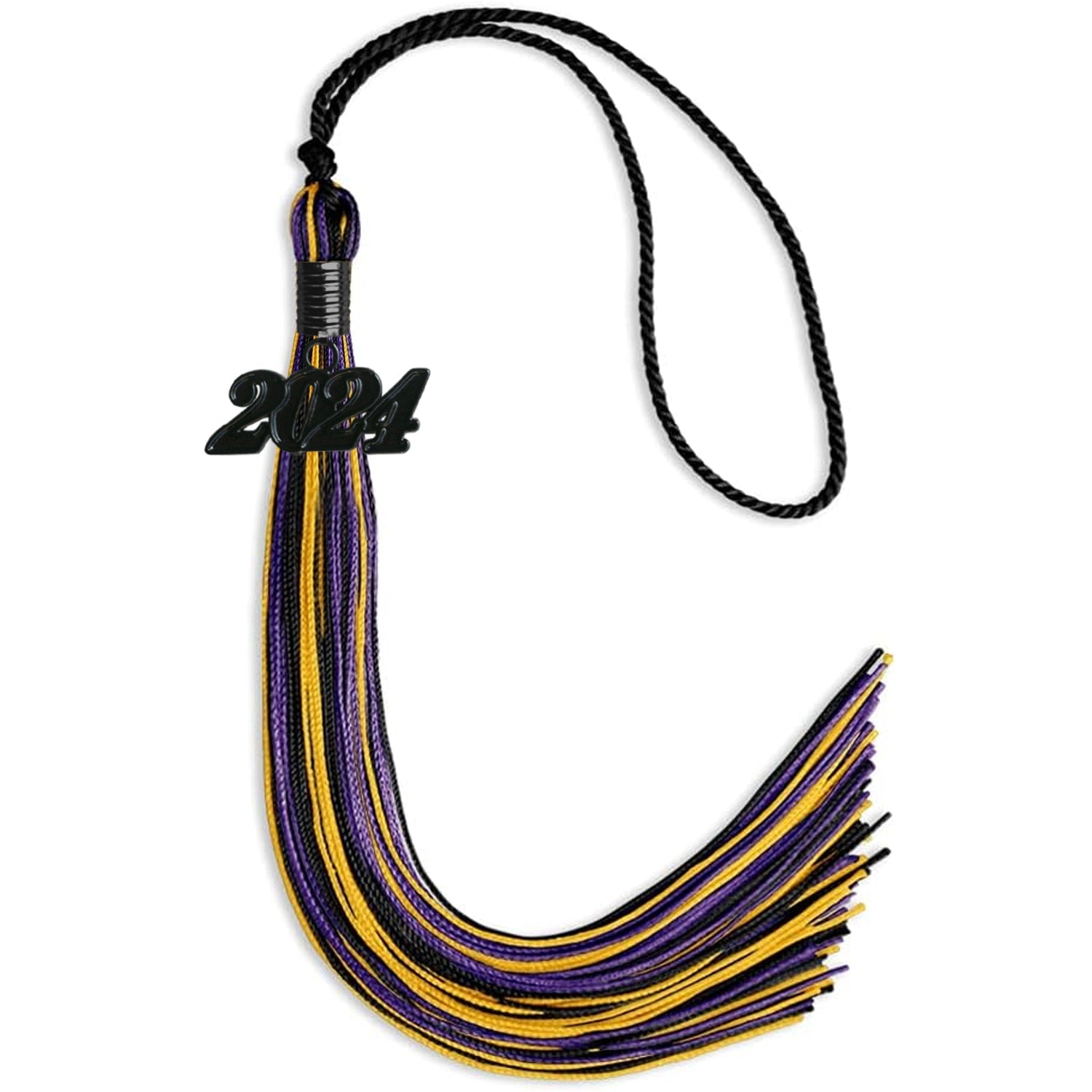 Black/Purple/Gold Mixed Color Graduation Tassel with Black Date Drop - Endea Graduation