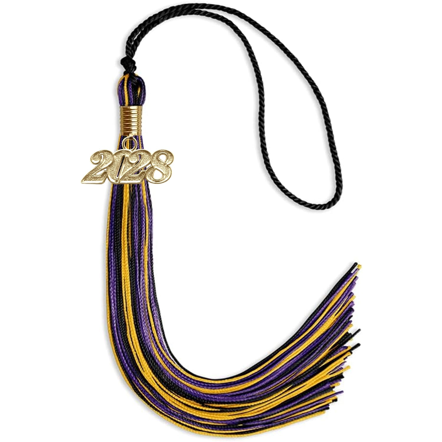 Black/Purple/Gold Mixed Color Graduation Tassel with Gold Date Drop - Endea Graduation