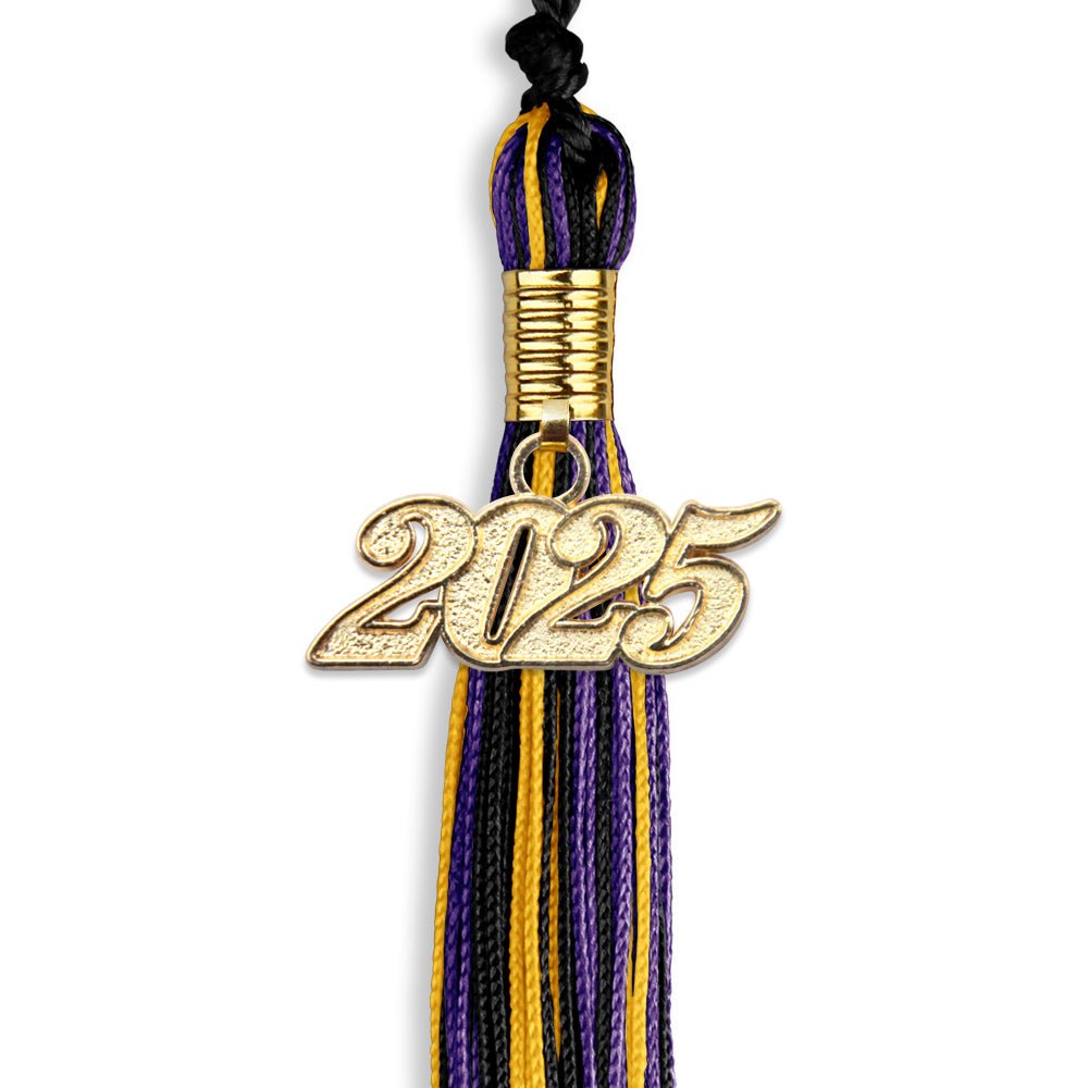 Black/Purple/Gold Mixed Color Graduation Tassel with Gold Date Drop - Endea Graduation