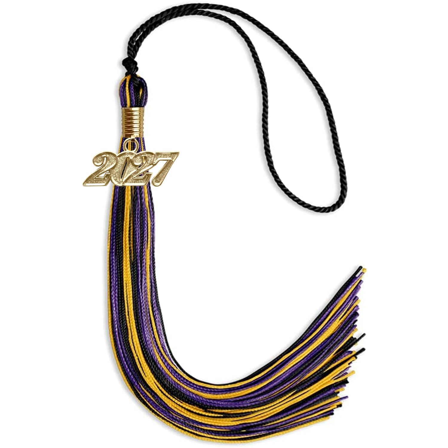 Black/Purple/Gold Mixed Color Graduation Tassel with Gold Date Drop - Endea Graduation