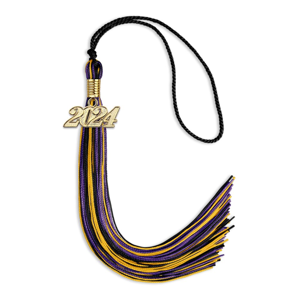 Black/Purple/Gold Mixed Color Graduation Tassel with Gold Date Drop - Endea Graduation