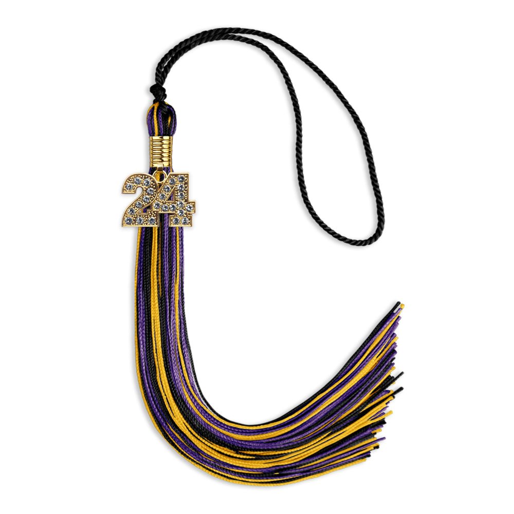 Black/Purple/Gold Mixed Color Graduation Tassel with Gold Date Drop - Endea Graduation