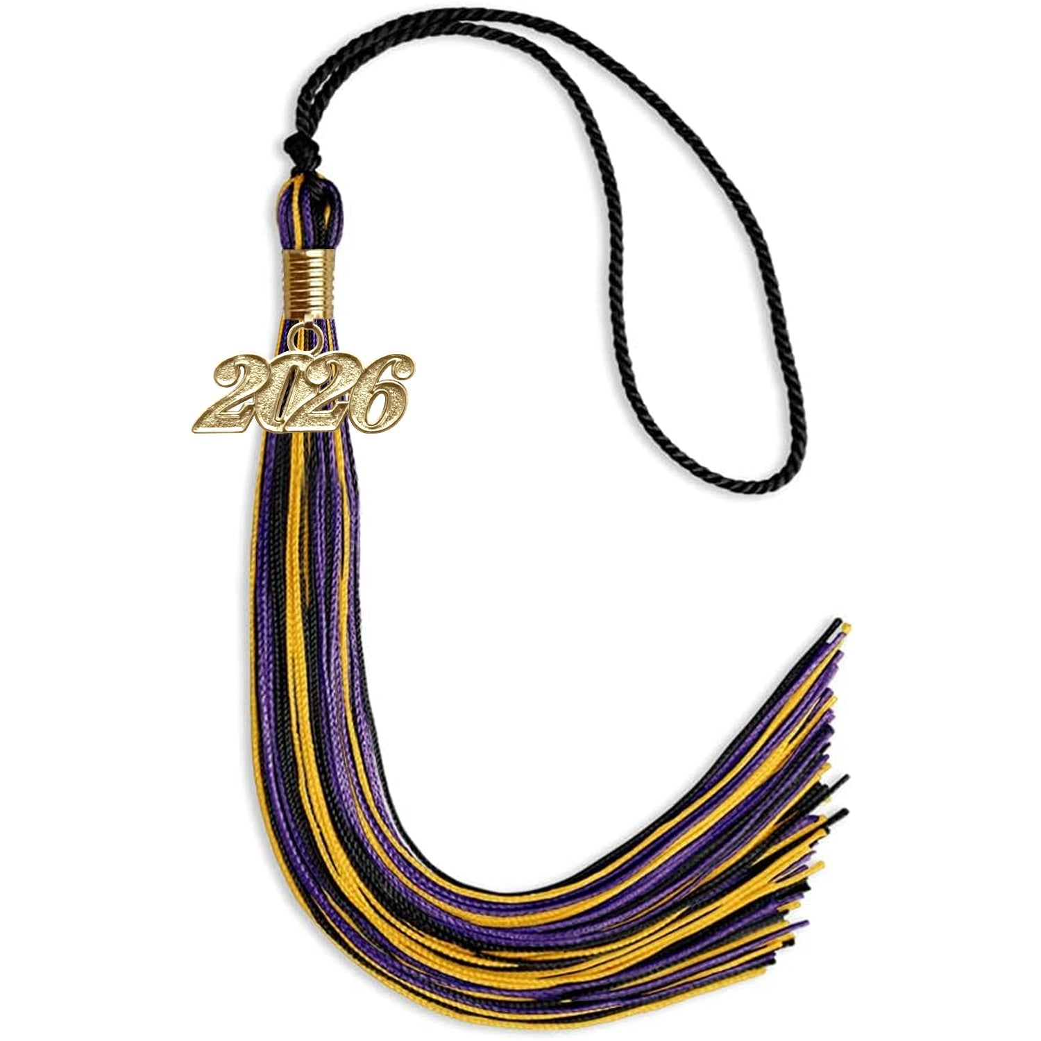 Black/Purple/Gold Mixed Color Graduation Tassel with Gold Date Drop - Endea Graduation