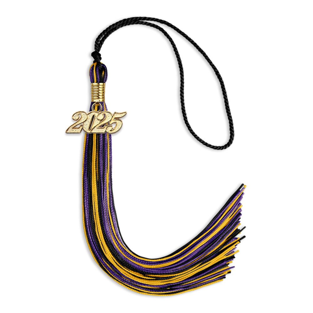 Black/Purple/Gold Mixed Color Graduation Tassel with Gold Date Drop - Endea Graduation